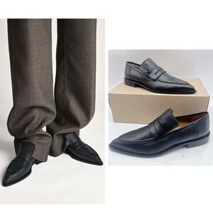 ATP Atelier Montazzoli Black Leather Pointed Toe Flat Loafers EU 37 - Italy $650